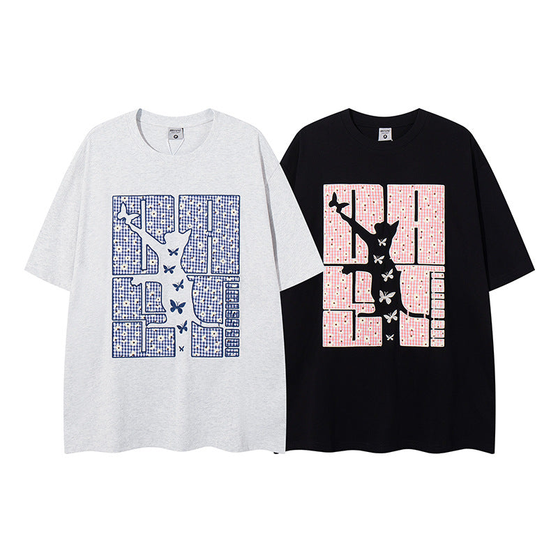 Pattern Embroidered Oversize Short Sleeve T-Shirt for Men and Women