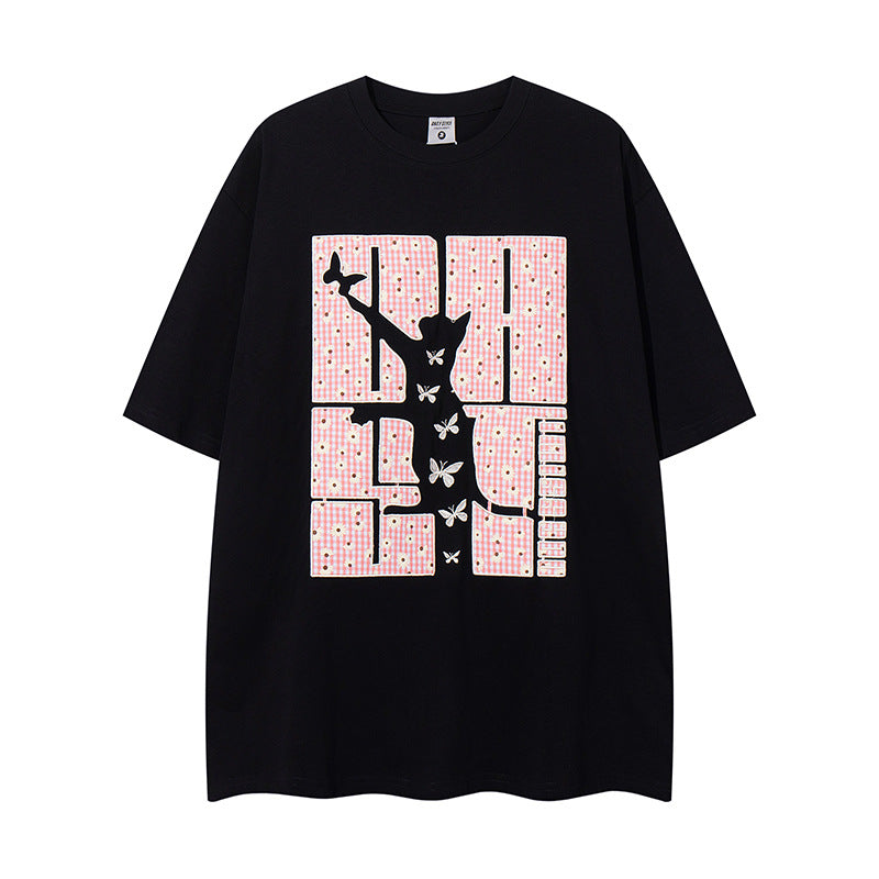 Pattern Embroidered Oversize Short Sleeve T-Shirt for Men and Women