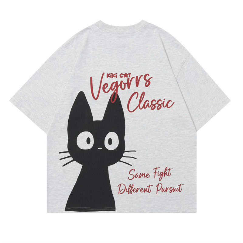 Element KiKi cat print round neck loose short sleeved T-shirt