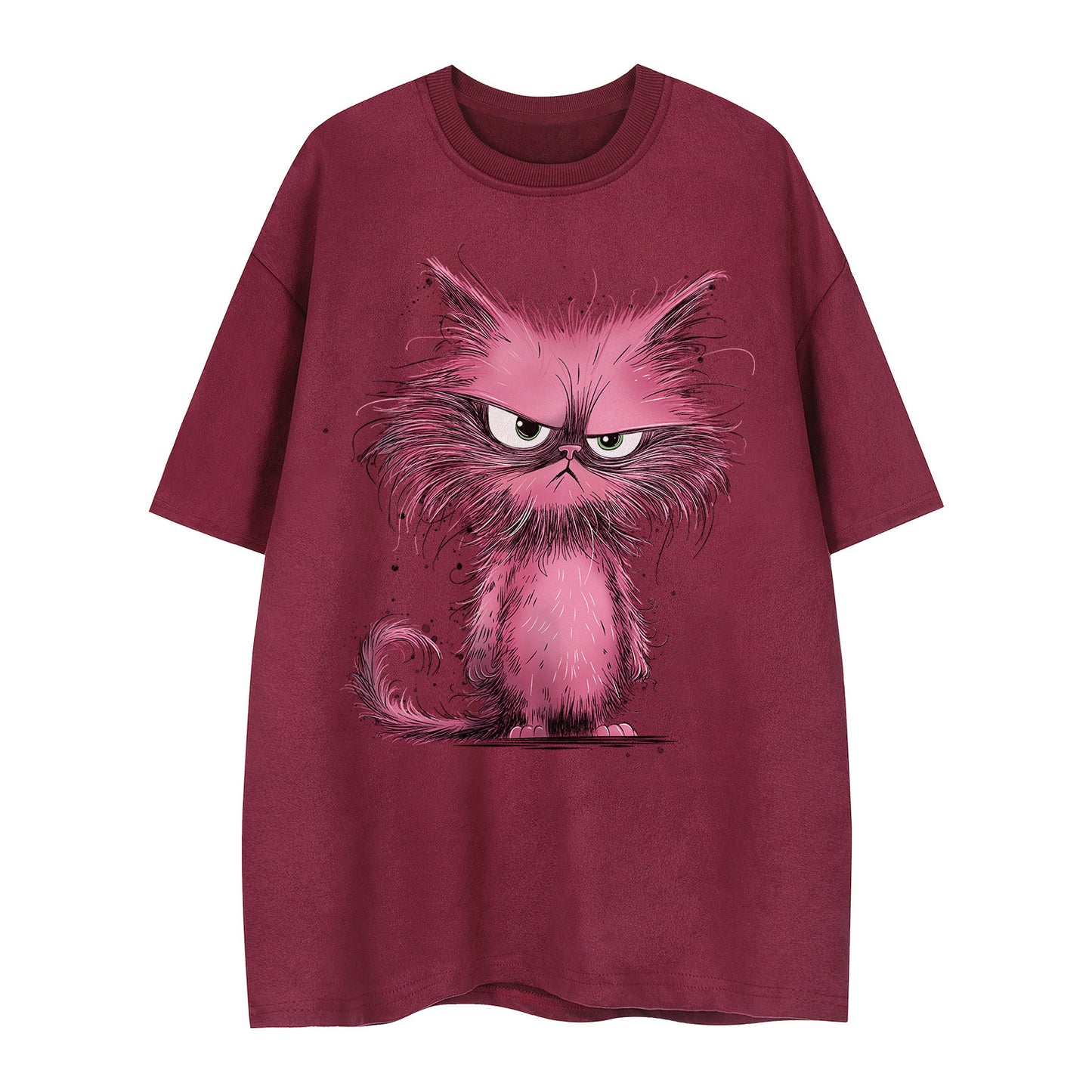 Cartoon Mao Cat Printed Loose Men's and Women's Short sleeved T-shirt