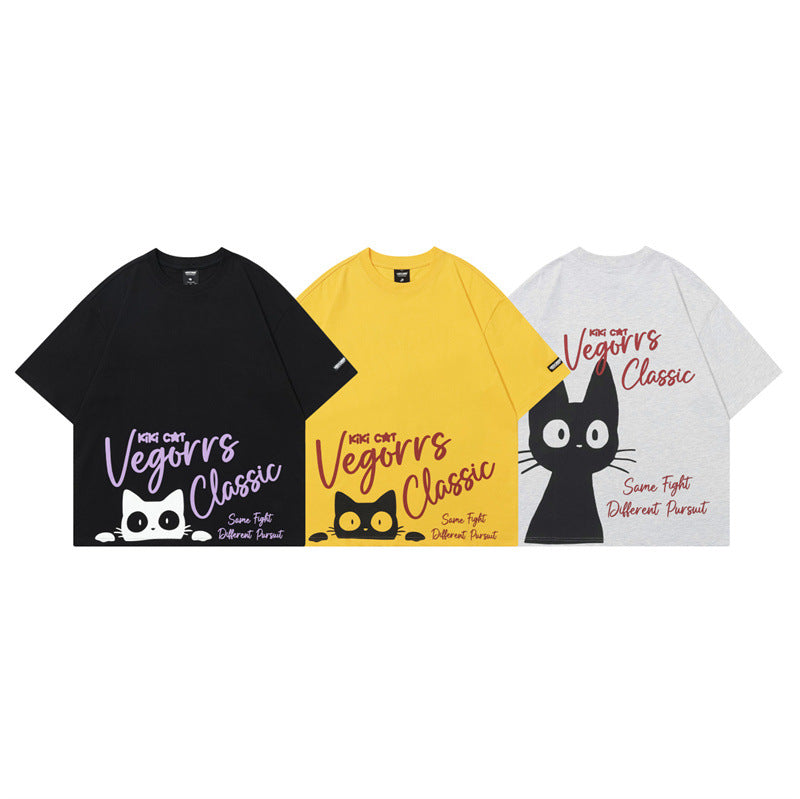 Element KiKi cat print round neck loose short sleeved T-shirt