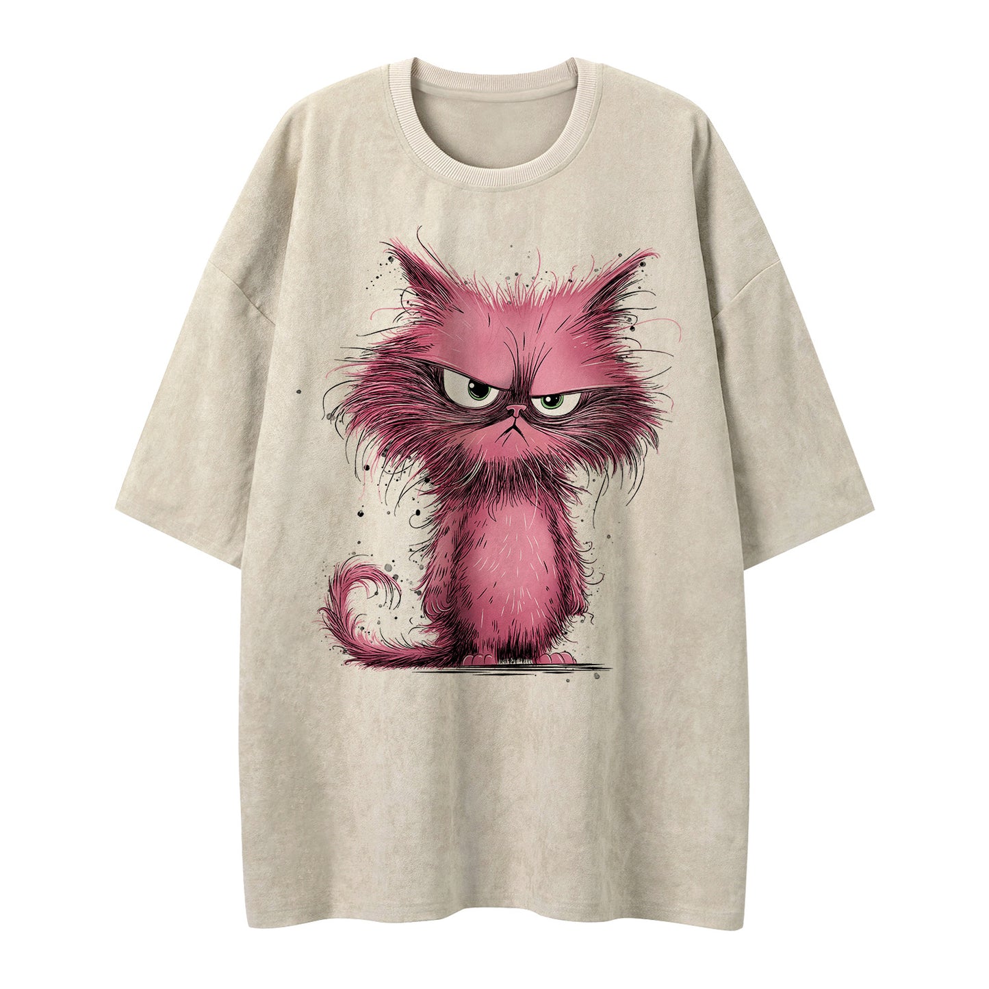 Cartoon Mao Cat Printed Loose Men's and Women's Short sleeved T-shirt