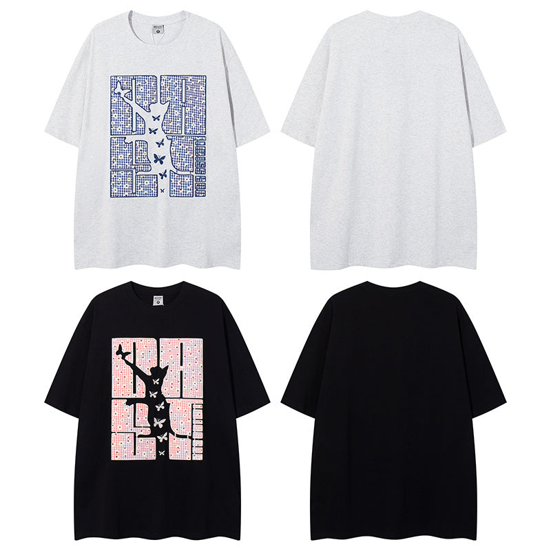 Pattern Embroidered Oversize Short Sleeve T-Shirt for Men and Women