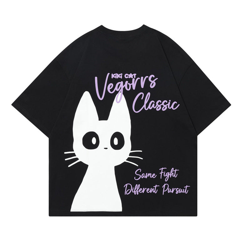 Element KiKi cat print round neck loose short sleeved T-shirt