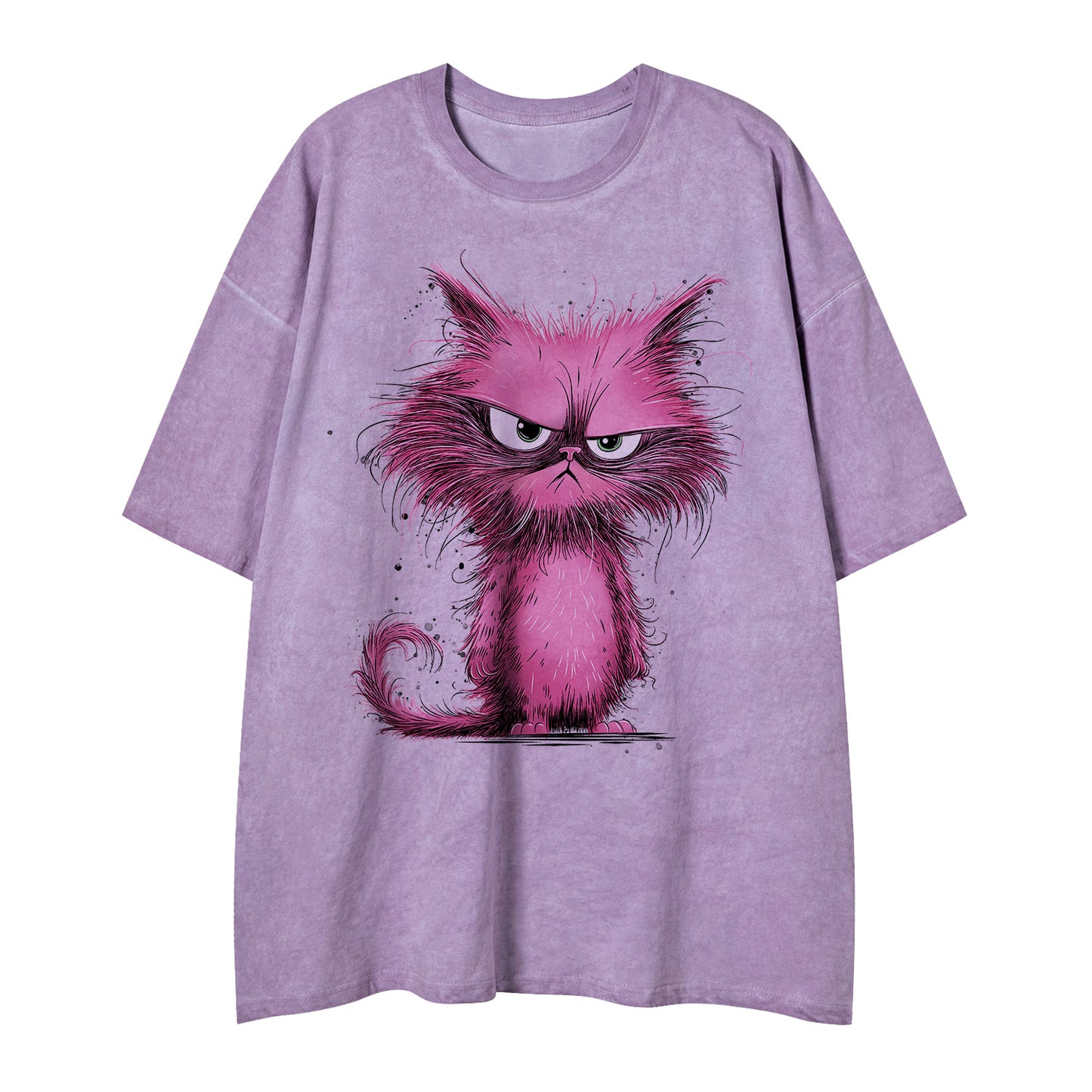 Cartoon Mao Cat Printed Loose Men's and Women's Short sleeved T-shirt