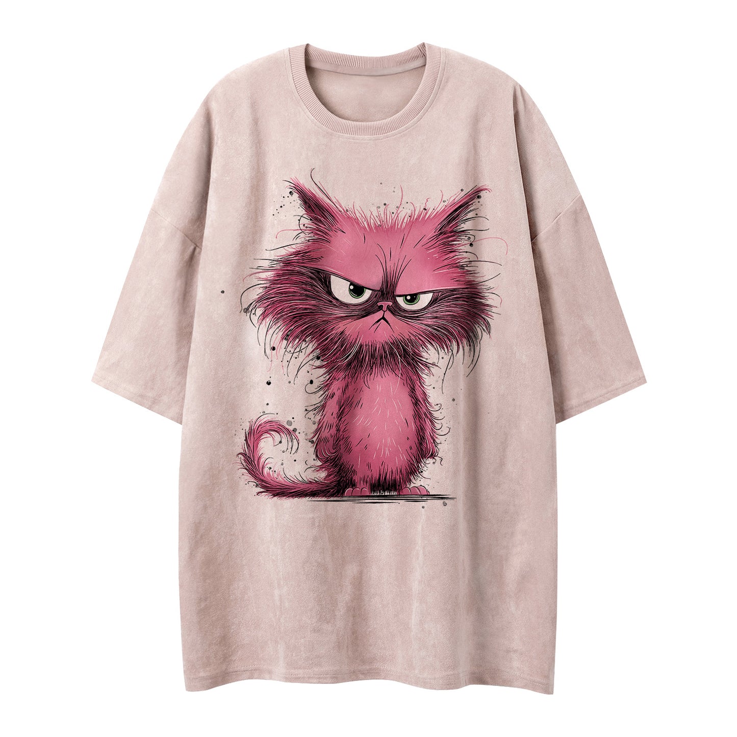 Cartoon Mao Cat Printed Loose Men's and Women's Short sleeved T-shirt
