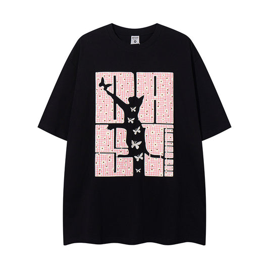 Pattern Embroidered Oversize Short Sleeve T-Shirt for Men and Women