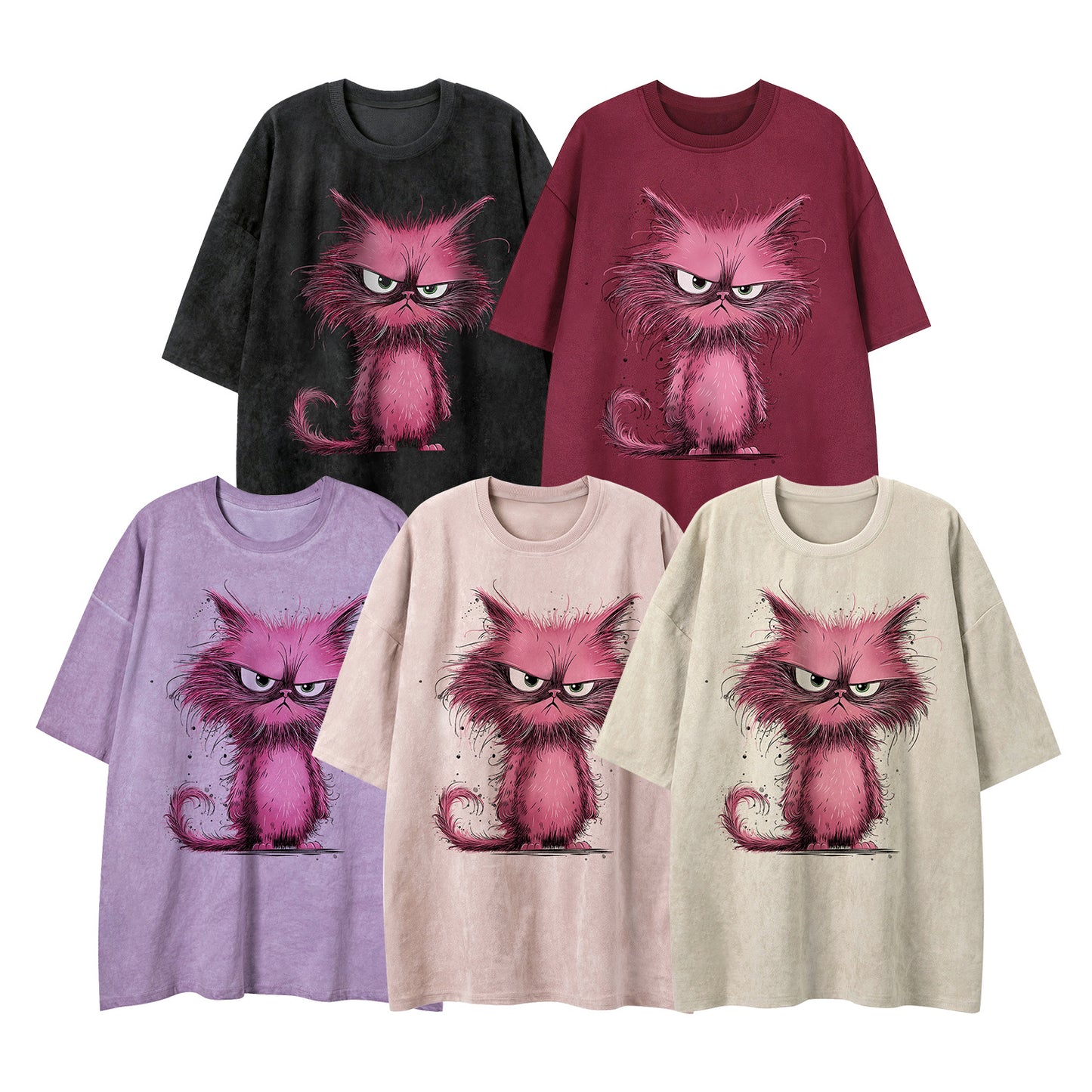 Cartoon Mao Cat Printed Loose Men's and Women's Short sleeved T-shirt