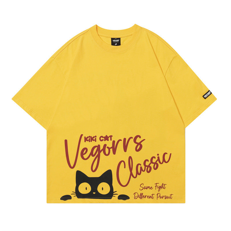 Element KiKi cat print round neck loose short sleeved T-shirt