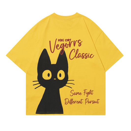 Element KiKi cat print round neck loose short sleeved T-shirt