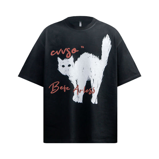 Men's Cat Design Loose Short Sleeve T-Shirt