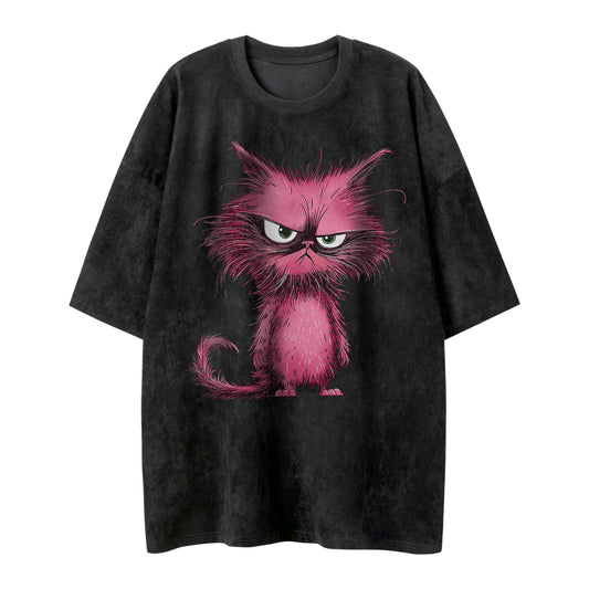 Cartoon Mao Cat Printed Loose Men's and Women's Short sleeved T-shirt